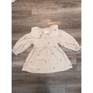 Zara Toddler Size 3 Years Cream Ivory Corduroy embroidered Floral Long Sleeve